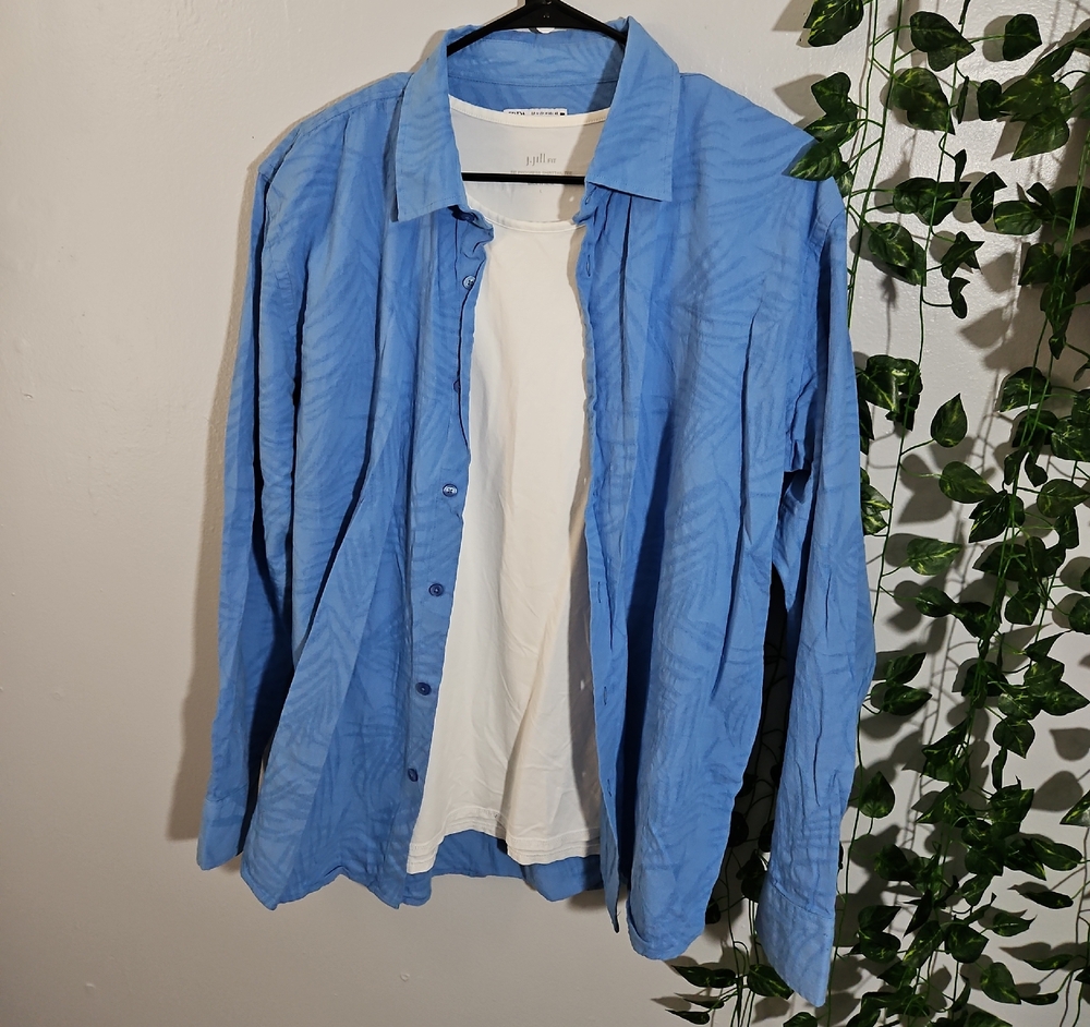 Zara Mens Relaxed Long Sleeve Blue Button Up